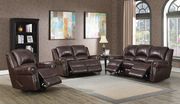 Traditional brown reclining sofa with nailhead studs
