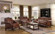 Classic top grain warm brown leather sofa