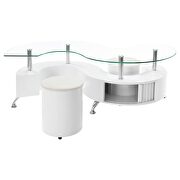 Buckley (White) Curved glass top coffee table with stools white high gloss