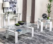 Dyer (White) Rectangular glass top coffee table with shelf white