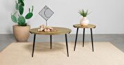 Round solid wood top coffee table natural and black