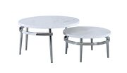 Round faux carrara white marble top nesting coffee table