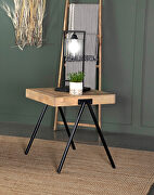 Natural finish base and black metal legs end table main photo
