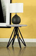 Cement gunmetal finish round end table with hairpin legs