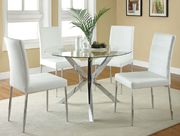 Modern dining table w/ round glass top and x chrome base