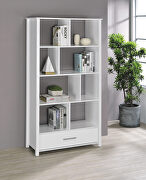 High gloss white finish wood rectangular 8-shelf bookcase main photo
