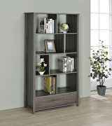 Weathered gray finish wood rectangular 8-shelf bookcase