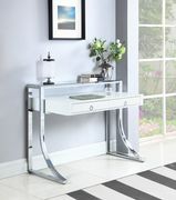 Contemporary glossy white writing desk w/ chrome legs main photo