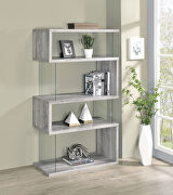Gray driftwood finish wood 4-shelf bookcase with glass panels main photo