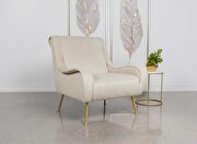 Upholstered saddle arms accent chair stone and gold main photo