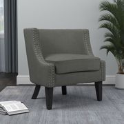 Nailhead trim gray linen-like fabric accent chair main photo