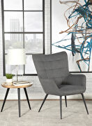 G909468 Gray woven fabric upholstery flared arms accent chair with grid tufted