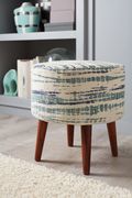 Accent stool in blue / white cotton fabric main photo
