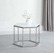 CS149 White tempered glass top and stainless steel base accent table