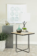 Travertine top and black base square accent table main photo