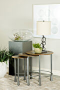 Natural finish tops and gunmetal base 3-piece round nesting table main photo