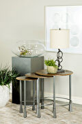 Natural finish tops and gunmetal base 3-piece round nesting table