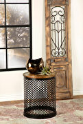 Natural finish top accent table with black drum base main photo