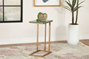 G936035 Green marble top and antique gold finish iron base accent table