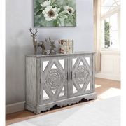 Weathered gray accent cabinet with mirrored inserts main photo