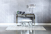 Gray gems, crystal knobs framed in mirror console table
