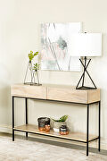 White washed finish wood 2-drawer console table with open shelf main photo