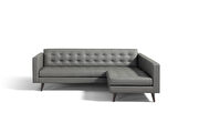 Brio (Gray) Contemporary tufted sectional sofa in dark gray leather