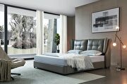 Stylish lift storage bed in gray leather main photo