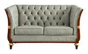 Gray leather / brown / gold accents loveseat
