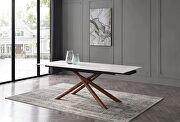 Marble-like top dining table w/ extensions and crossed legs base main photo