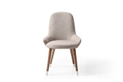 Light tan fabric dining chair w/ walnut legs