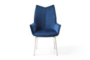 E9188 (Blue) Elegant blue fabric swivel dining chair