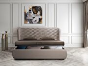 Stylish contemporary storage king bed in taupe pu leather main photo