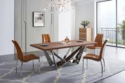 Wooden top / silver chrome base dining table main photo