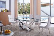 Modern rising chrome legs base / glass top table