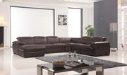 Espresso leather sectional couch with recliner in left shape main photo