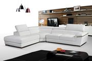E2383 LF Modern left-facing white leather sectional sofa w/ headrests