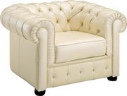 Ivory leather tufted buttons design chair