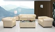 Ivory leather tufted buttons design sofa main photo