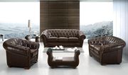 Brown leather tufted buttons design sofa