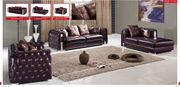 Tufted button design full brown leather sofa main photo