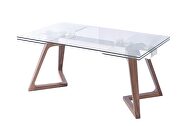 Retro style glass top table w/ wooden legs main photo