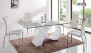 Glass dining table w/ white high-gloss base main photo