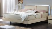 Beige color king modern bed w/ light in headboard main photo