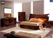 High gloss walnut finish modern bed main photo