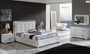 Rich white leather glam platform bed w/ storage main photo