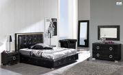 Rich black leather glam platform bed w/ storage main photo