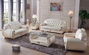 Full beige leather sofa in classic tufted design main photo