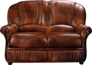 Traditional full leather loveseat in two-toned brown main photo