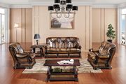 Genuine leather w/ wood trim sofa in two-toned brown